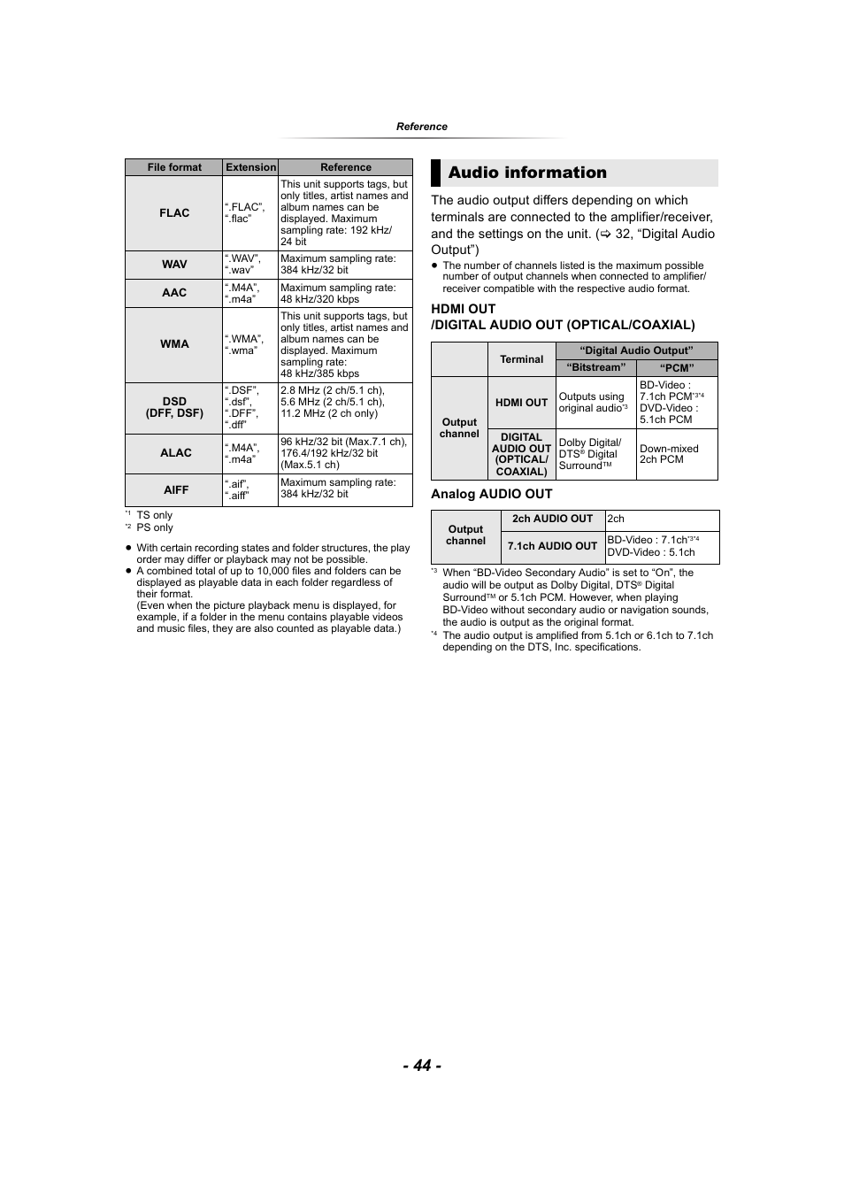 Audio information | Panasonic DP-UB9000 HDR UHD 4K Multi-Region Network Blu-ray Disc Player User Manual | Page 44 / 51