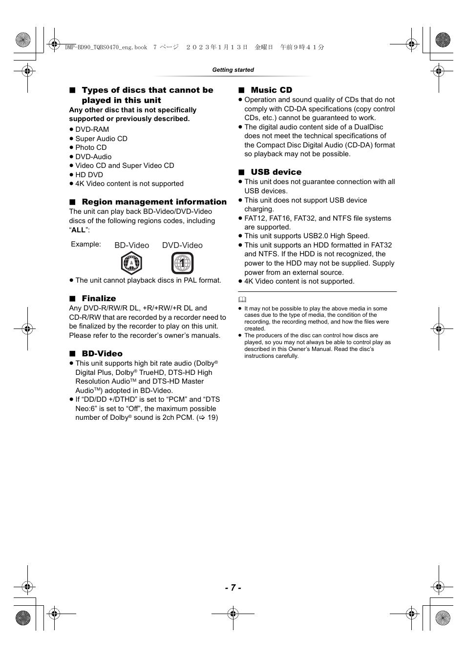 Panasonic DMP-BD84P-K Full HD Blu-ray Disc Player User Manual | Page 7 / 31