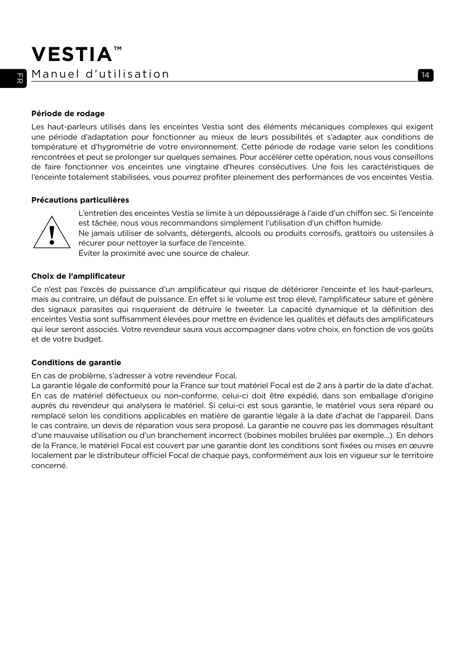 Vestia | Focal Vestia N°1 2-Way Bookshelf Speaker (Light Wood, Pair) User Manual | Page 14 / 63