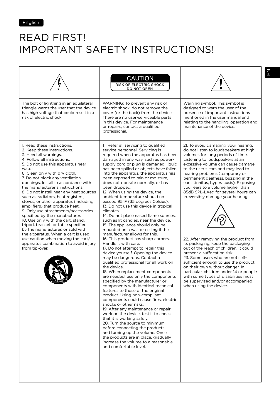 Read first! important safety instructions | Focal Vestia N°1 2-Way Bookshelf Speaker (Light Wood, Pair) User Manual | Page 15 / 63