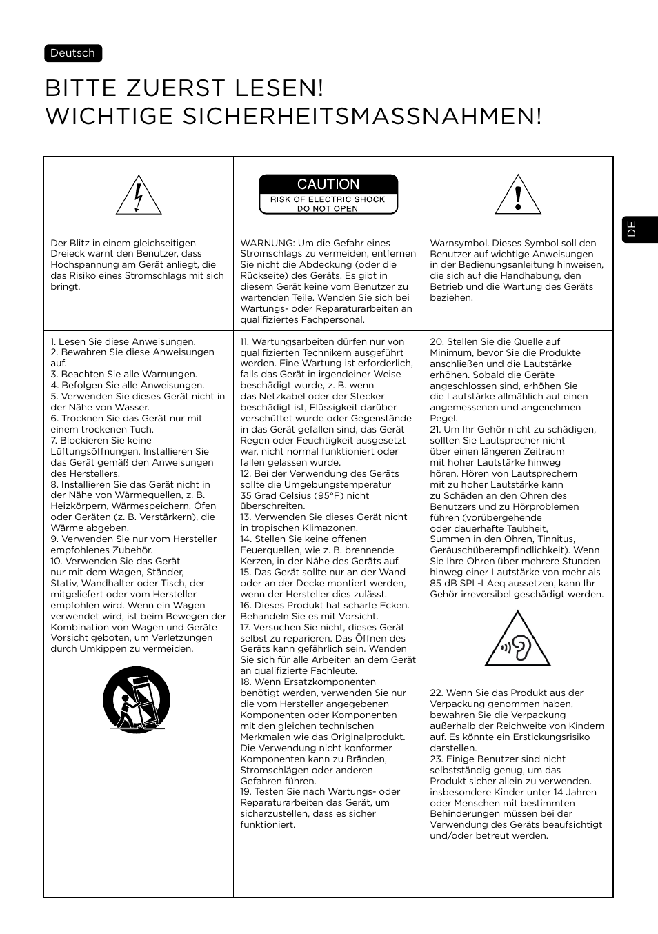 Bitte zuerst lesen! wichtige sicherheitsmassnahmen | Focal Vestia N°1 2-Way Bookshelf Speaker (Light Wood, Pair) User Manual | Page 19 / 63