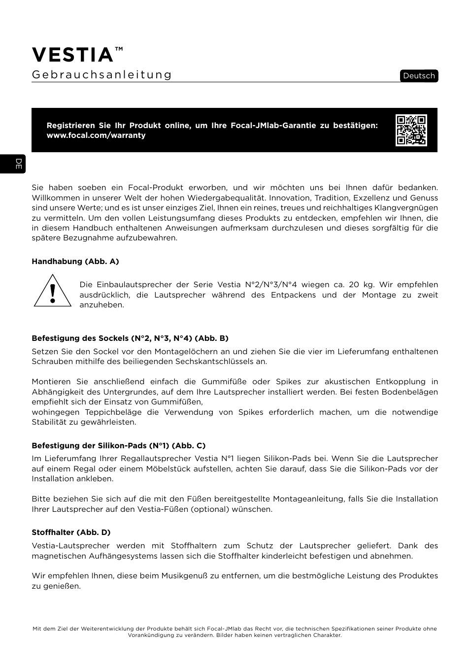 Vestia | Focal Vestia N°1 2-Way Bookshelf Speaker (Light Wood, Pair) User Manual | Page 20 / 63