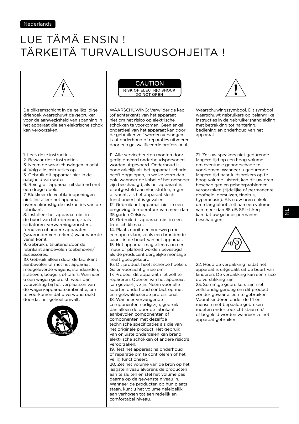 Lue tämä ensin ! tärkeitä turvallisuusohjeita | Focal Vestia N°1 2-Way Bookshelf Speaker (Light Wood, Pair) User Manual | Page 35 / 63