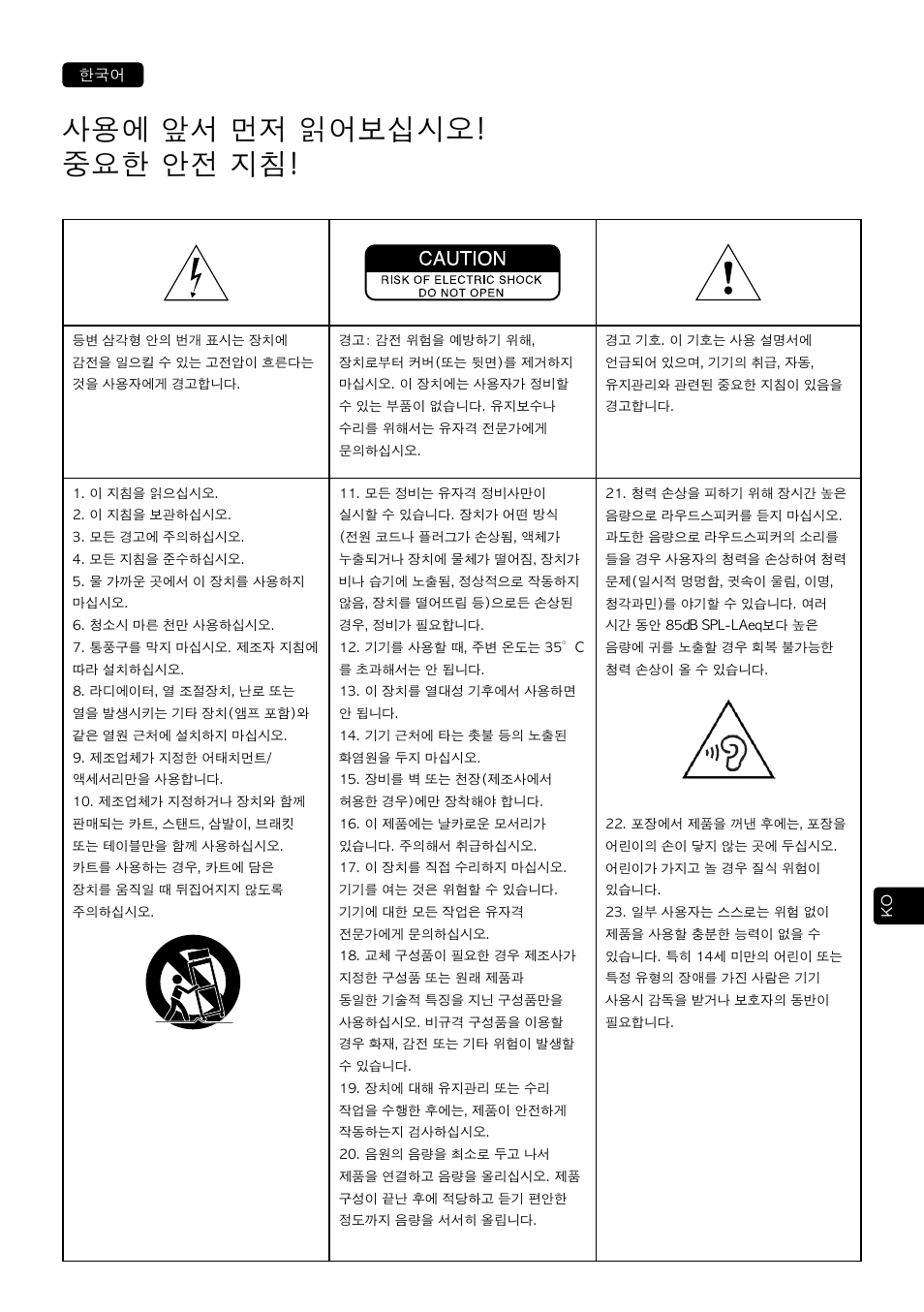 사용에 앞서 먼저 읽어보십시오! 중요한 안전 지침 | Focal Vestia N°1 2-Way Bookshelf Speaker (Light Wood, Pair) User Manual | Page 47 / 63