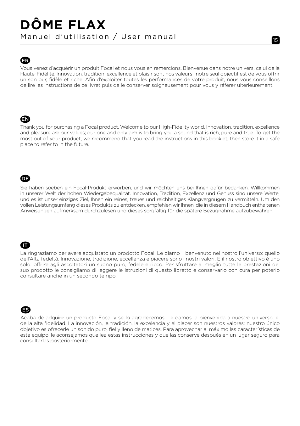 Dôme flax | Focal Dôme Flax 1.0 Satellite Speaker (Single, Black) User Manual | Page 15 / 28