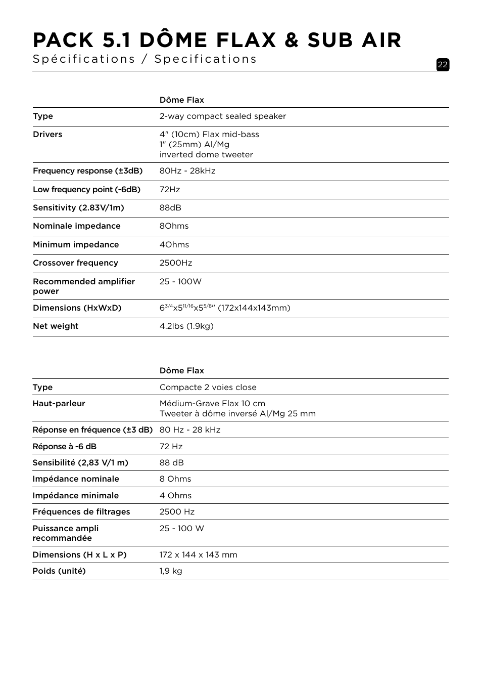 Pack 5.1 dôme flax & sub air | Focal Dôme Flax 1.0 Satellite Speaker (Single, Black) User Manual | Page 22 / 28