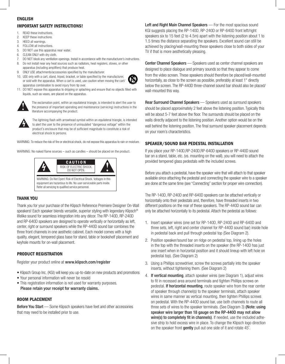 Klipsch Reference Premiere Designer On-Wall RP-640D 2-Way Speaker (Matte Black, Single) User Manual | Page 3 / 28