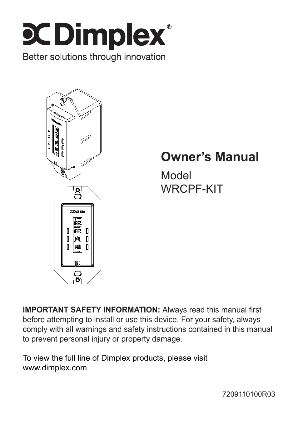 Dimplex Wall Switch Remote Control Kit WRCPF-KIT User Manual | 20 pages