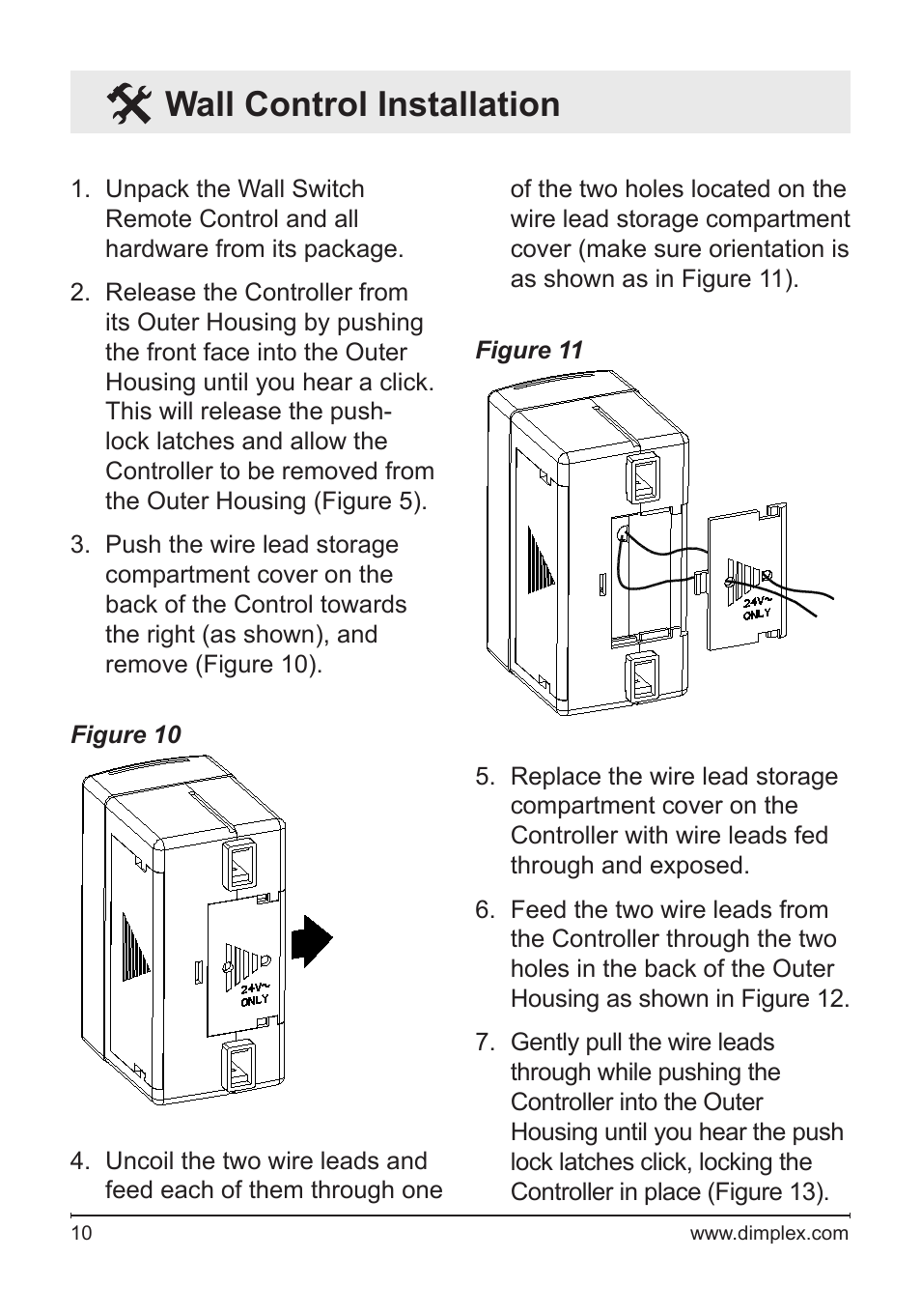 Wall control installation | Dimplex Wall Switch Remote Control Kit WRCPF-KIT User Manual | Page 10 / 20