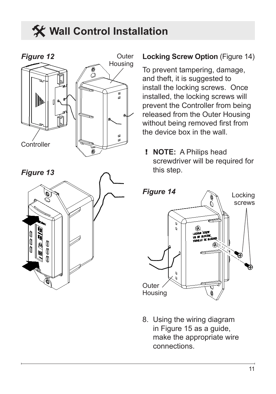 Wall control installation | Dimplex Wall Switch Remote Control Kit WRCPF-KIT User Manual | Page 11 / 20