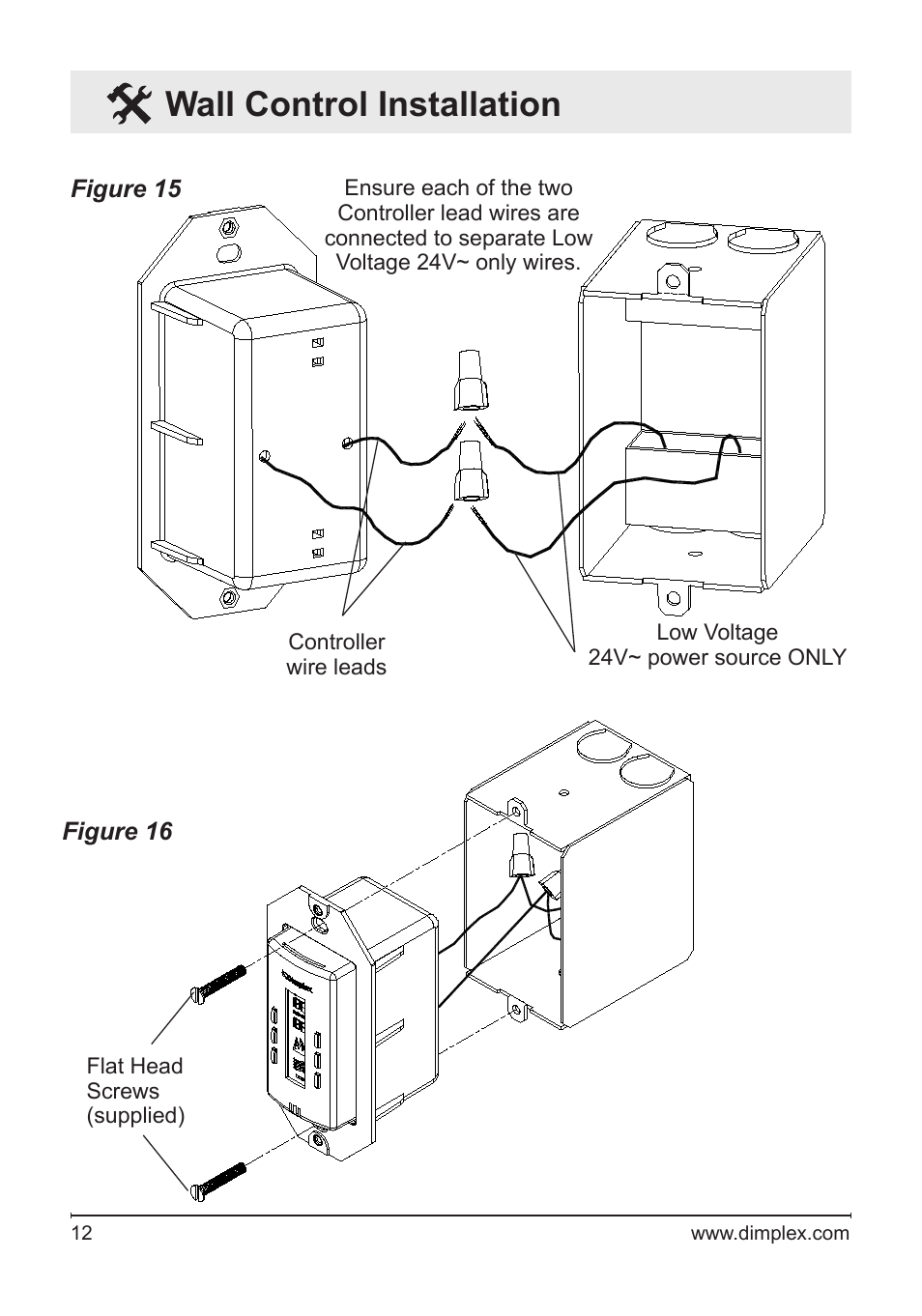 Wall control installation | Dimplex Wall Switch Remote Control Kit WRCPF-KIT User Manual | Page 12 / 20