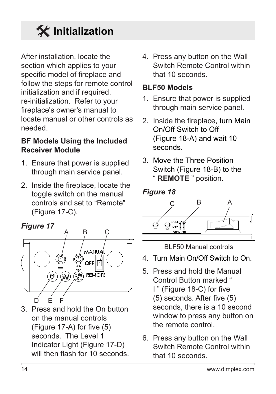 Initialization | Dimplex Wall Switch Remote Control Kit WRCPF-KIT User Manual | Page 14 / 20