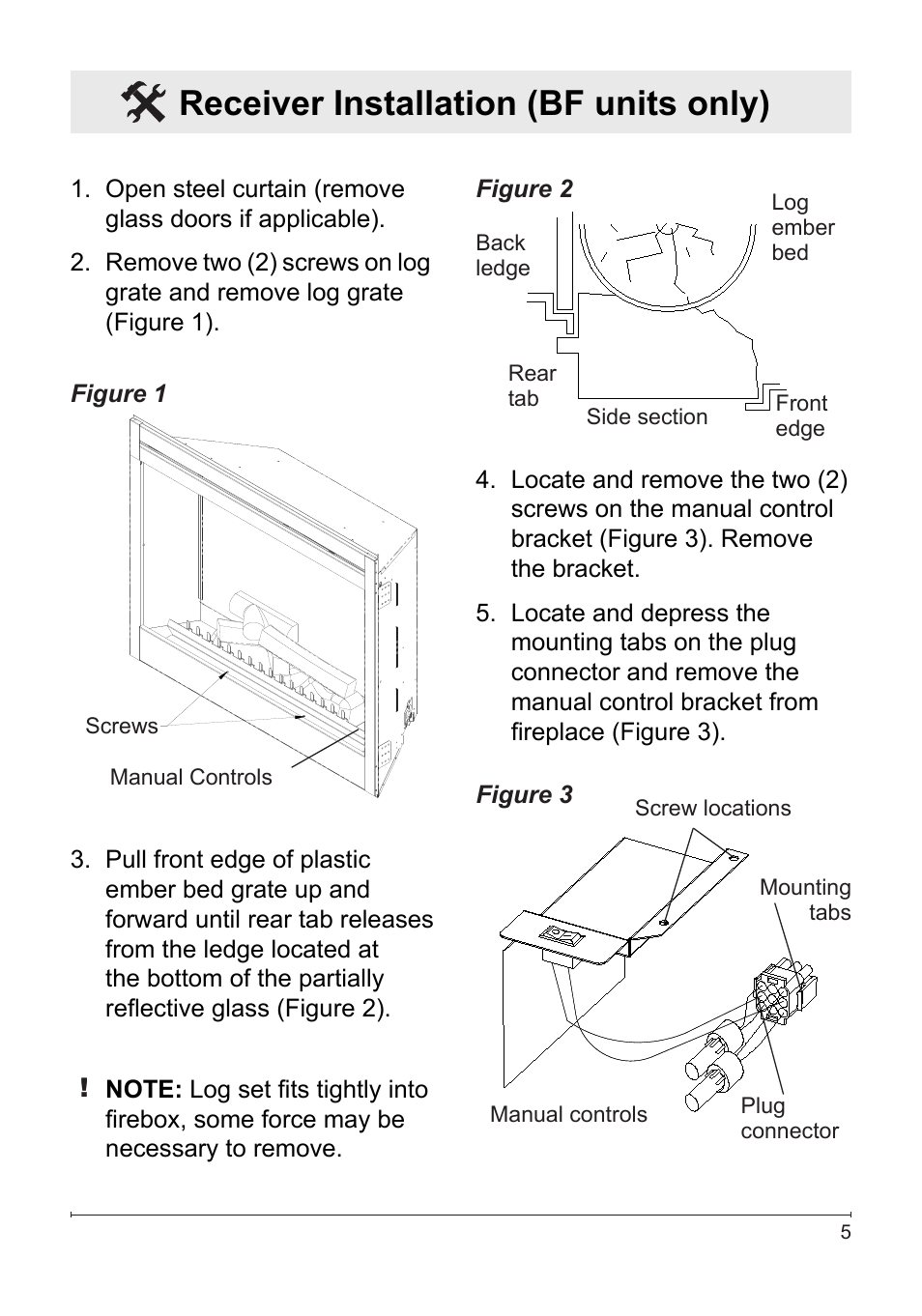 Receiver installation (bf units only) | Dimplex Wall Switch Remote Control Kit WRCPF-KIT User Manual | Page 5 / 20