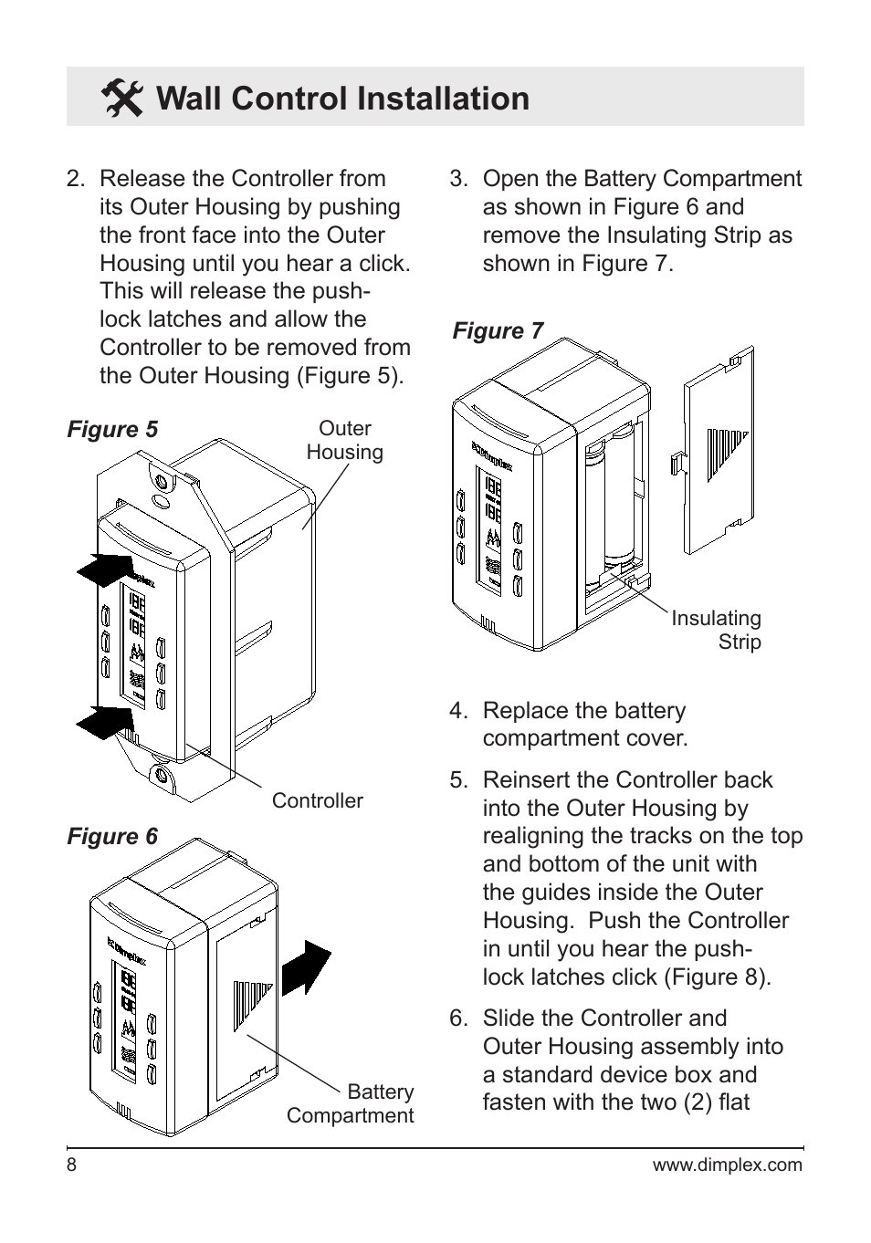 Wall control installation | Dimplex Wall Switch Remote Control Kit WRCPF-KIT User Manual | Page 8 / 20