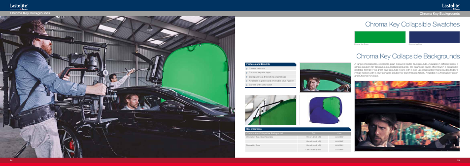 Chroma key collapsible swatches, Chroma key collapsible backgrounds, Chroma key backgrounds | Manfrotto Triflector MKII Frame + Silver/White Panels User Manual | Page 13 / 23