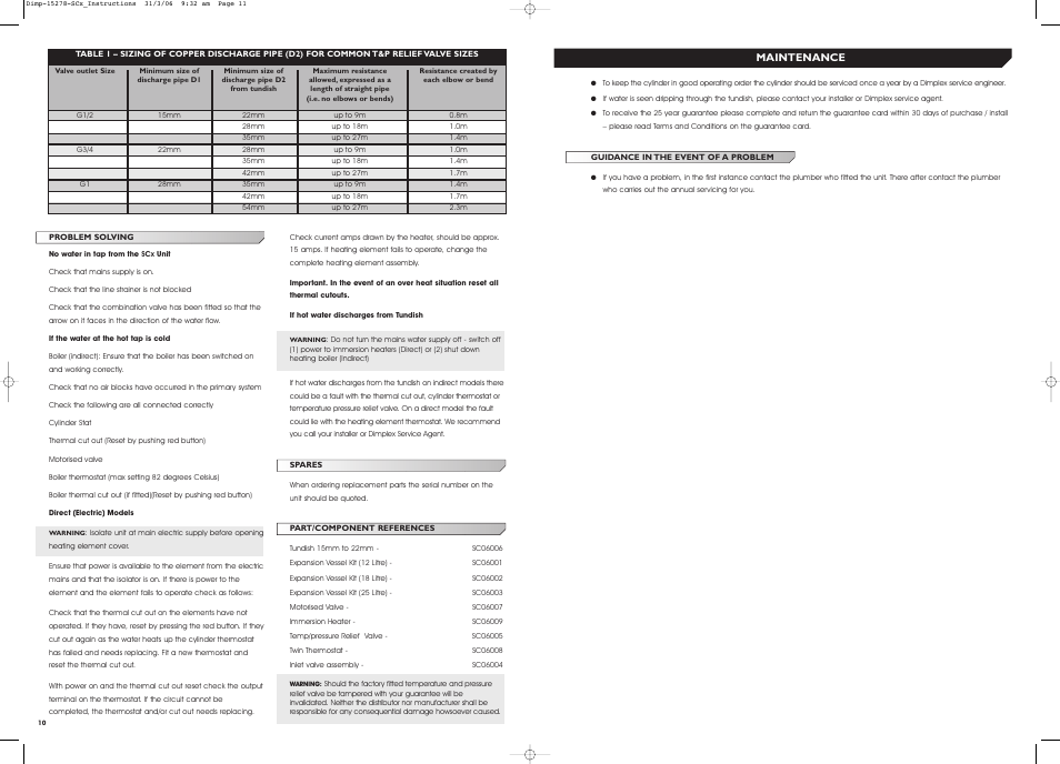 Dimplex Unvented Water Heater User Manual | Page 6 / 6