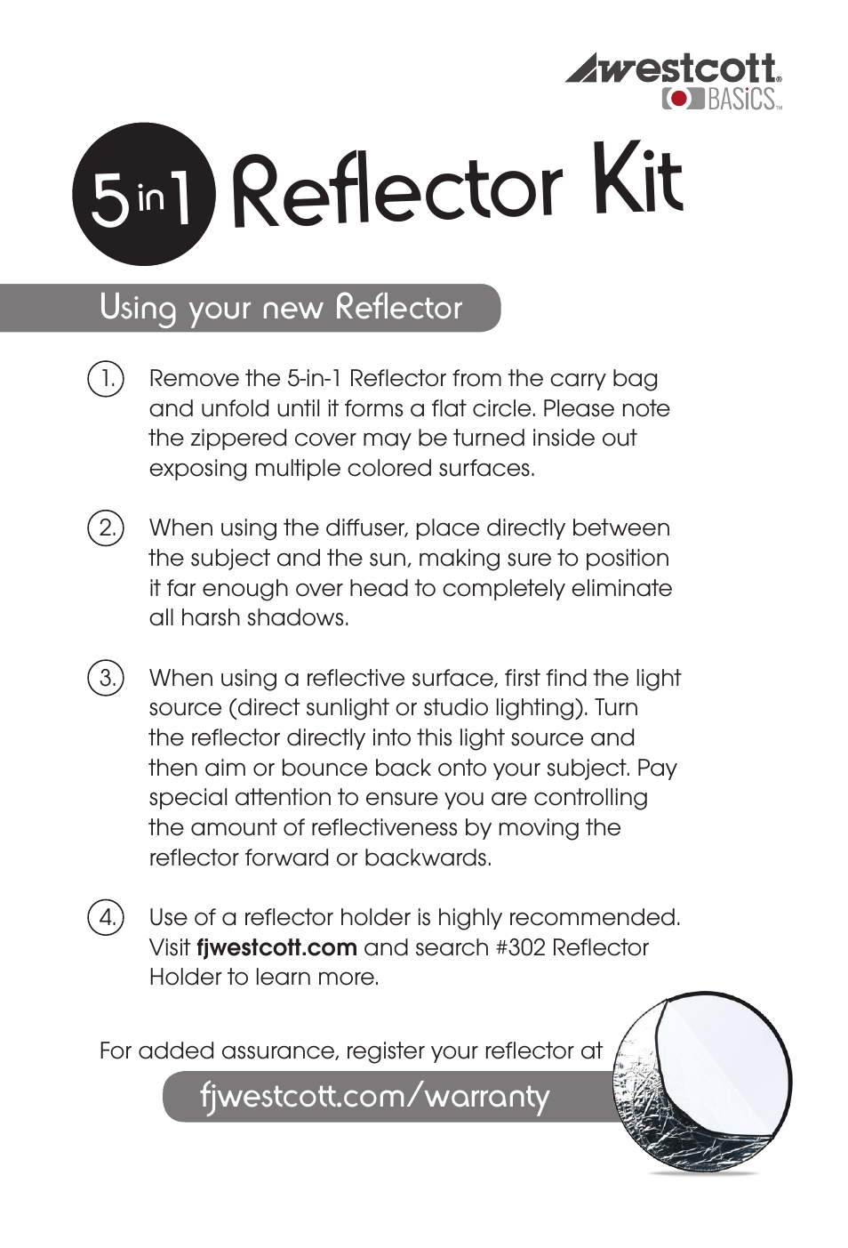 Westcott Collapsible 5-in-1 Reflector (40") User Manual | 2 pages