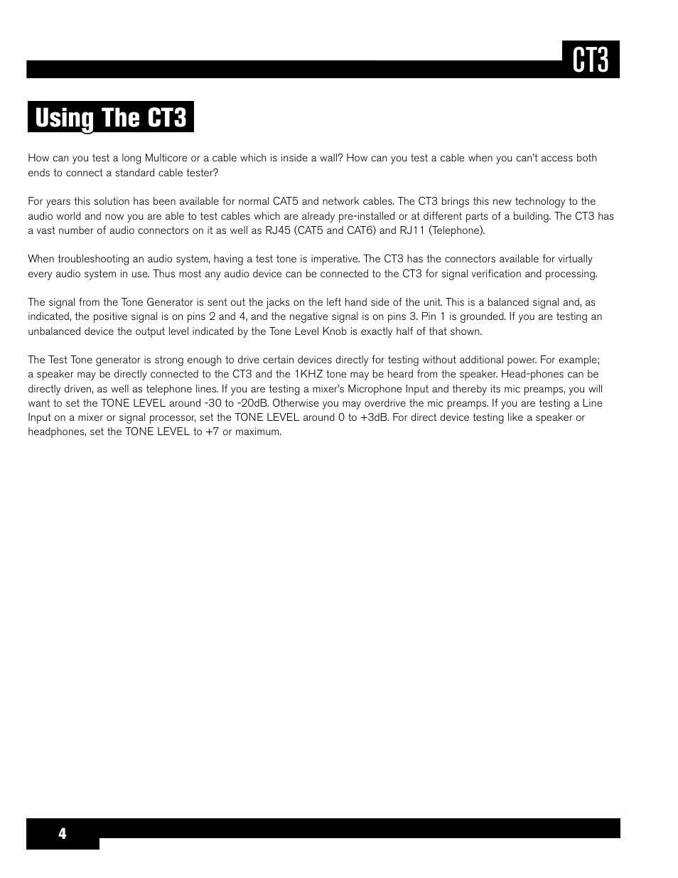 Using the ct3 | dbx CT-3 Advanced Cable Tester User Manual | Page 6 / 10