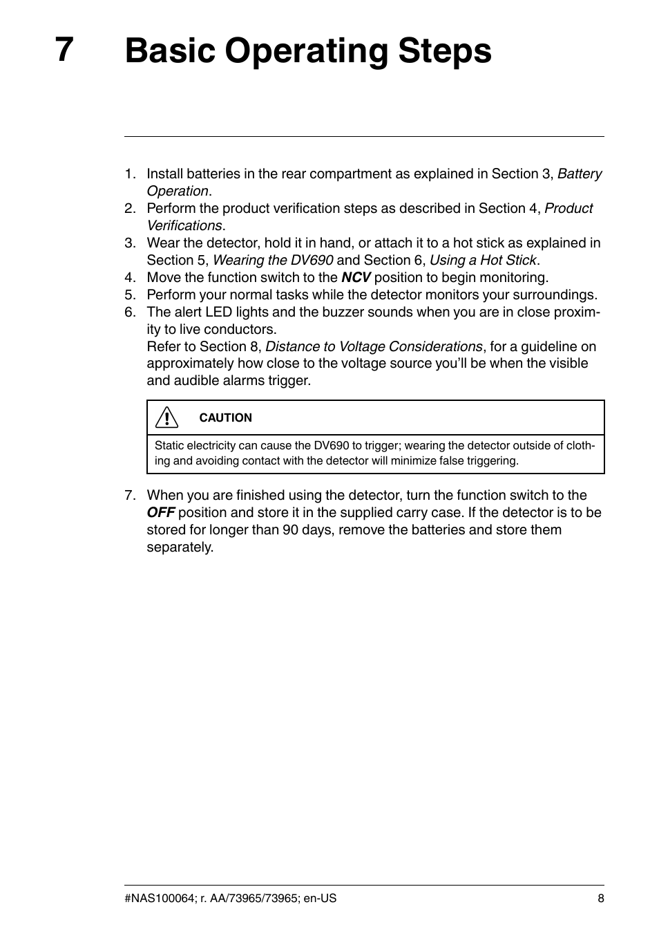 7 basic operating steps, Basic operating steps, Basic operating steps 7 | FLIR Extech DV690 Non-Contact High-Voltage Detector User Manual | Page 10 / 18