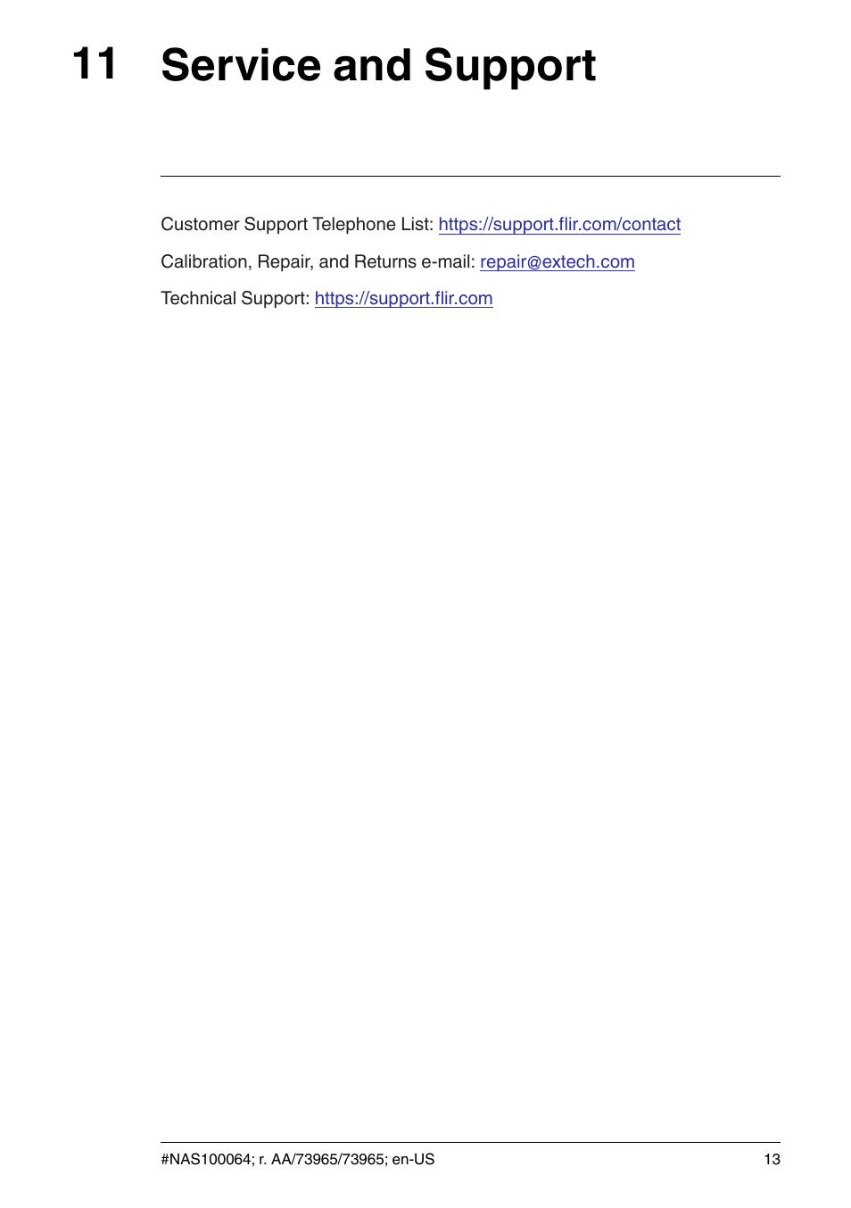 11 service and support, Service and support, Service and support 11 | FLIR Extech DV690 Non-Contact High-Voltage Detector User Manual | Page 15 / 18