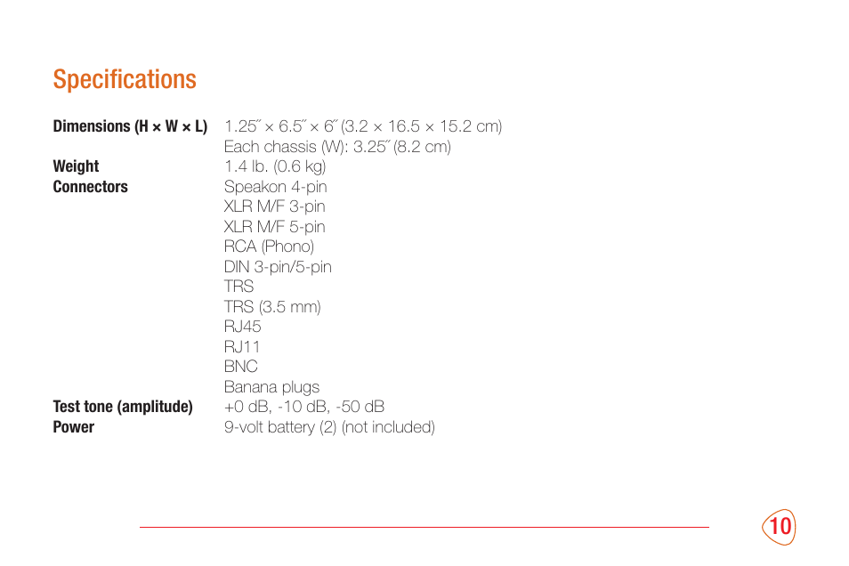 Specifications | Kopul CBT-MF Multi-Function Cable Tester with Dual Chassis User Manual | Page 11 / 12