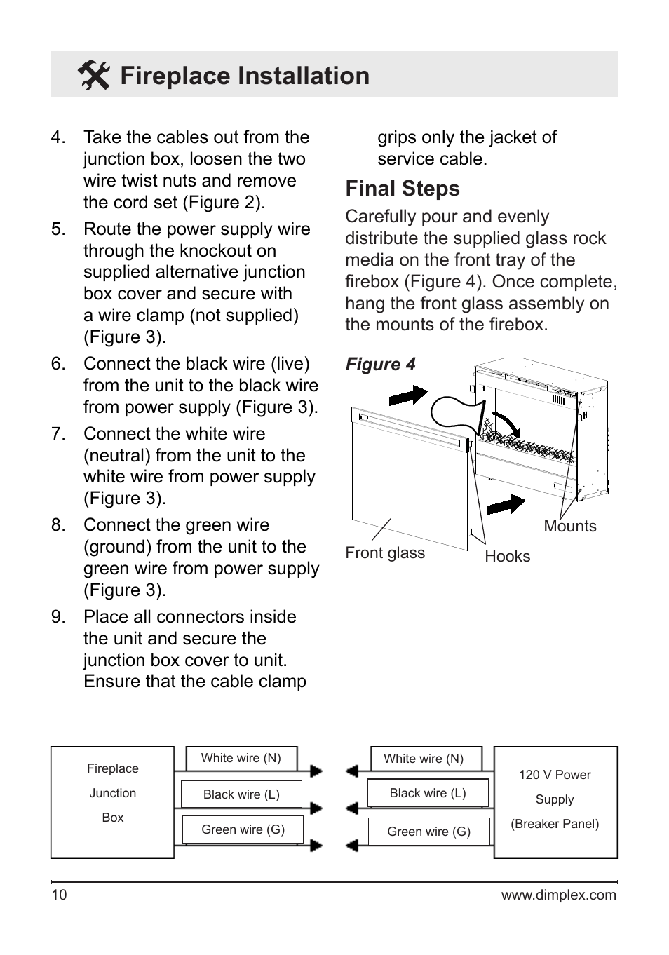 Fireplace installation, Final steps | Dimplex Fireplace DFG3033 User Manual | Page 10 / 22