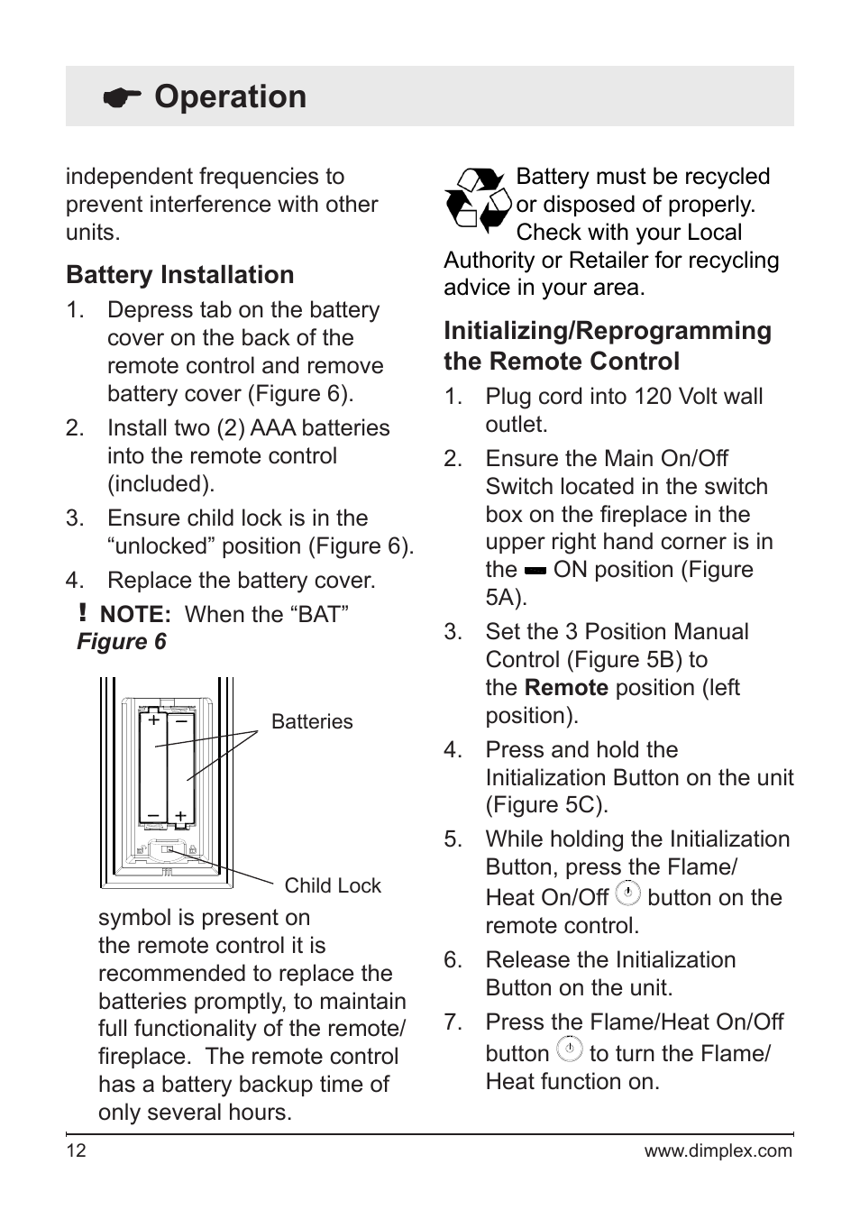 Operation | Dimplex Fireplace DFG3033 User Manual | Page 12 / 22