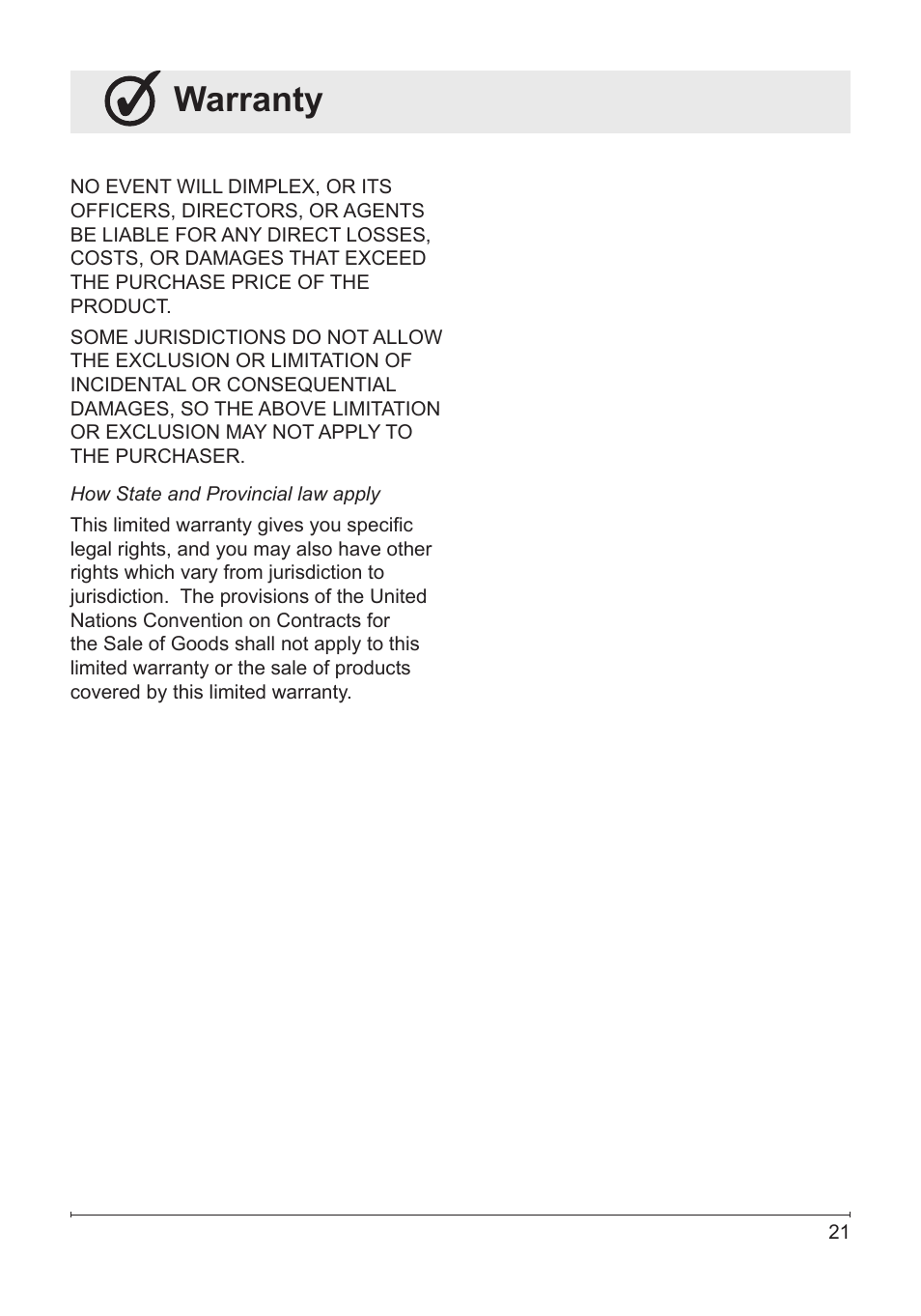 Warranty | Dimplex Fireplace DFG3033 User Manual | Page 21 / 22