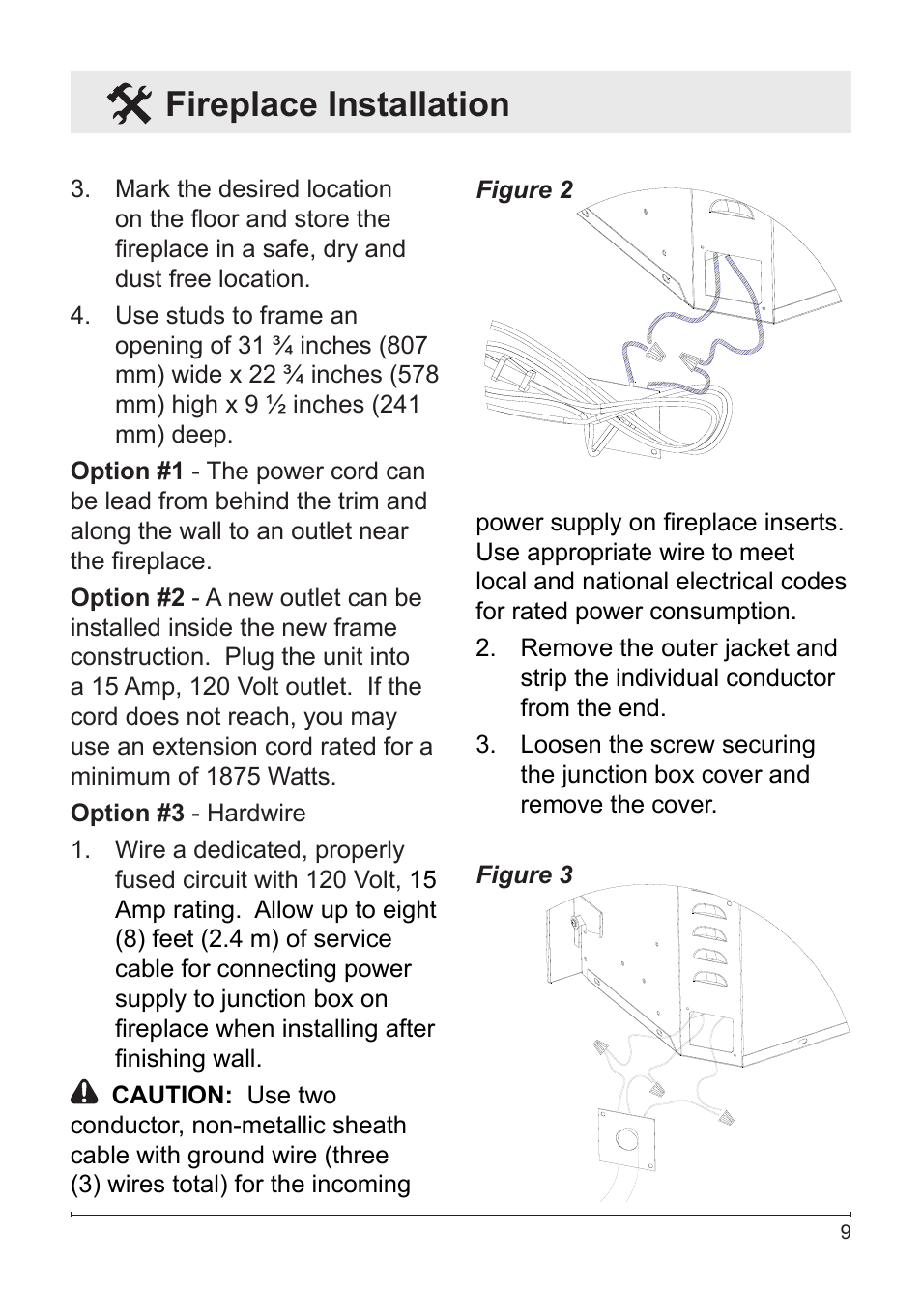 Fireplace installation | Dimplex Fireplace DFG3033 User Manual | Page 9 / 22