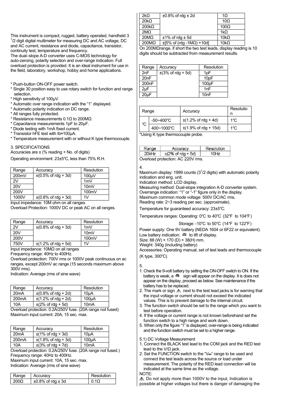 Rolls MU118 Digital Multimeter User Manual | 2 pages