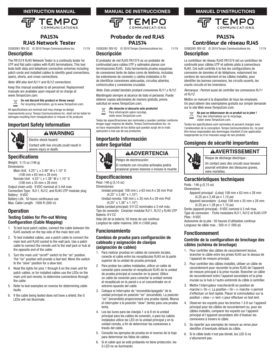 Tempo LAN Cable Check User Manual | 2 pages