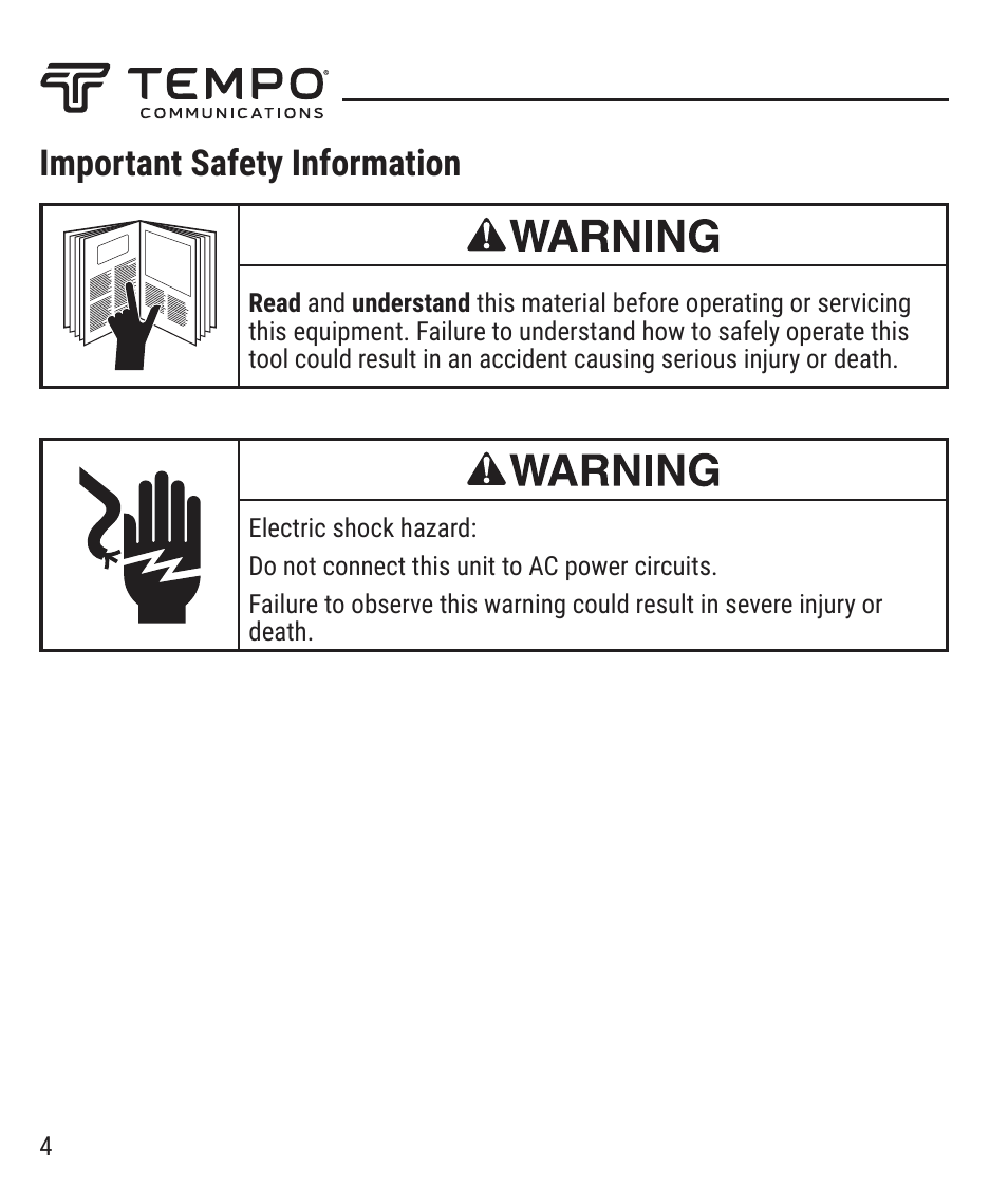 Important safety information | Tempo NC-100 NETcat Micro - Wiring Tester for Digital Voice, Data, and Video User Manual | Page 4 / 12