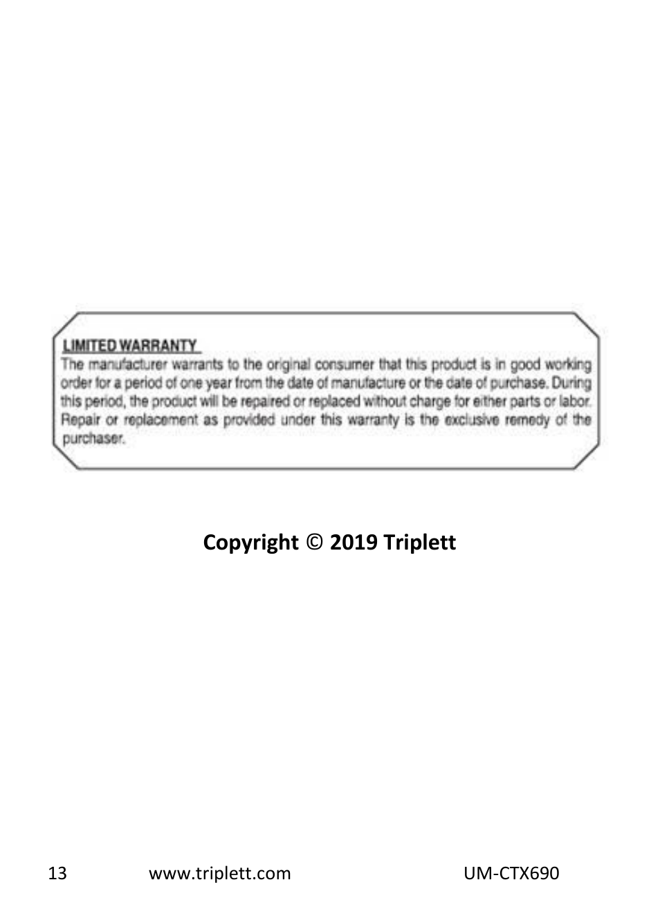 Copyright © 2019 triplett | Triplett CTX690 Tone and Probe Kit User Manual | Page 12 / 13