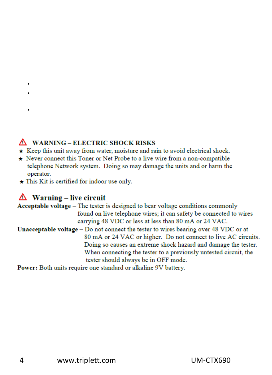 Operating instructions | Triplett CTX690 Tone and Probe Kit User Manual | Page 3 / 13