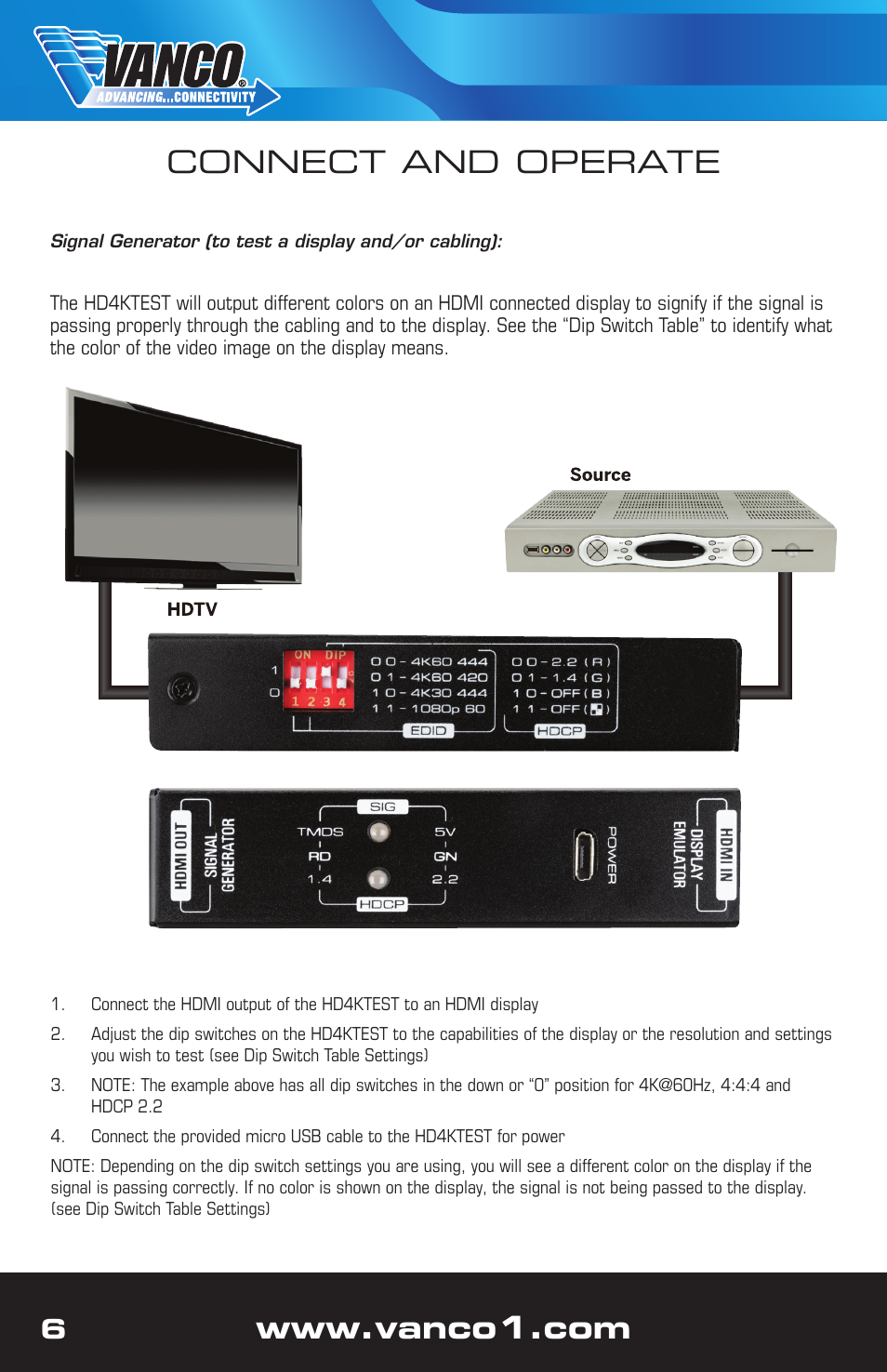 Connect and operate | VANCO Handheld 4K HDMI Tester User Manual | Page 6 / 12