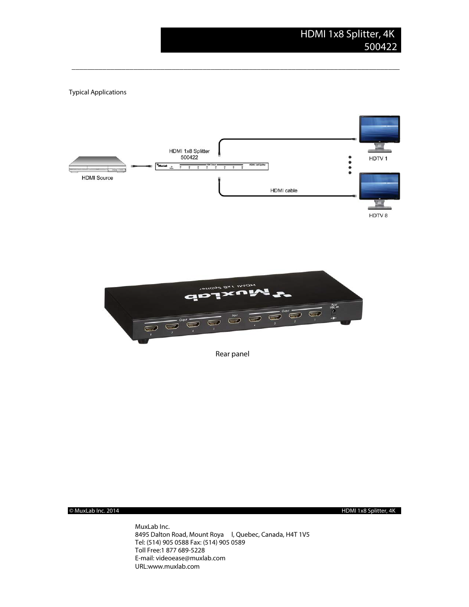Muxlab HDMI 1 x 8 Splitter User Manual | Page 2 / 2