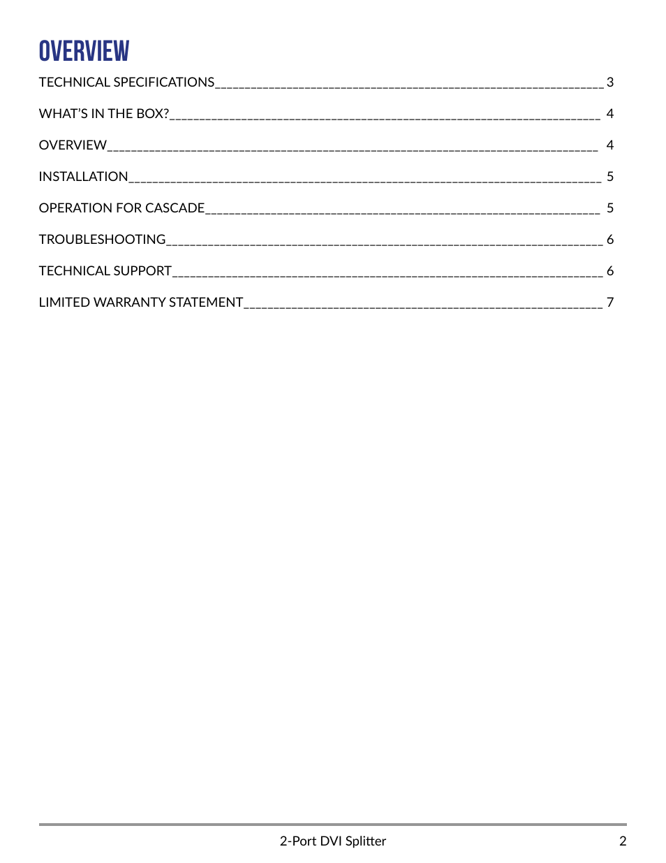 Overview | Smart Avi 2-Port DVI-I Splitter User Manual | Page 2 / 8