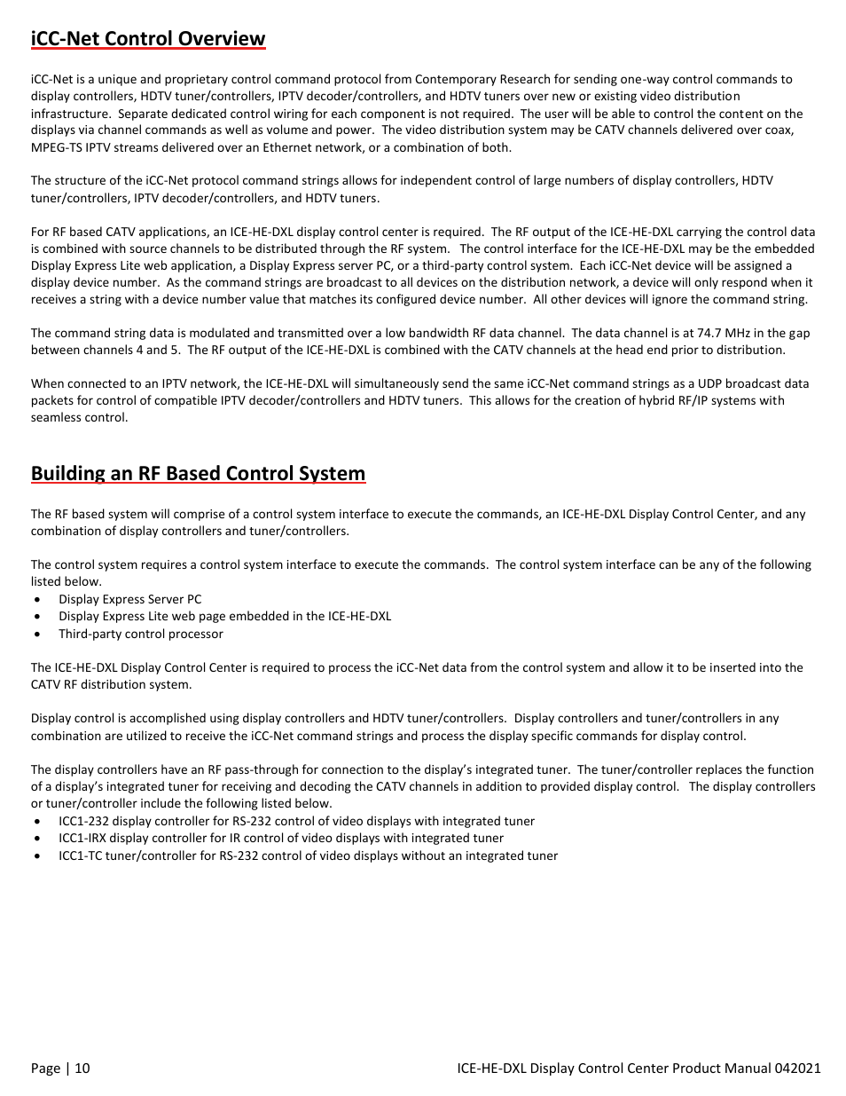 Icc-net control overview, Building an rf based control system | Contemporary Research ICE-HE-DXL Display Control Center with Universal Rackmount User Manual | Page 10 / 26