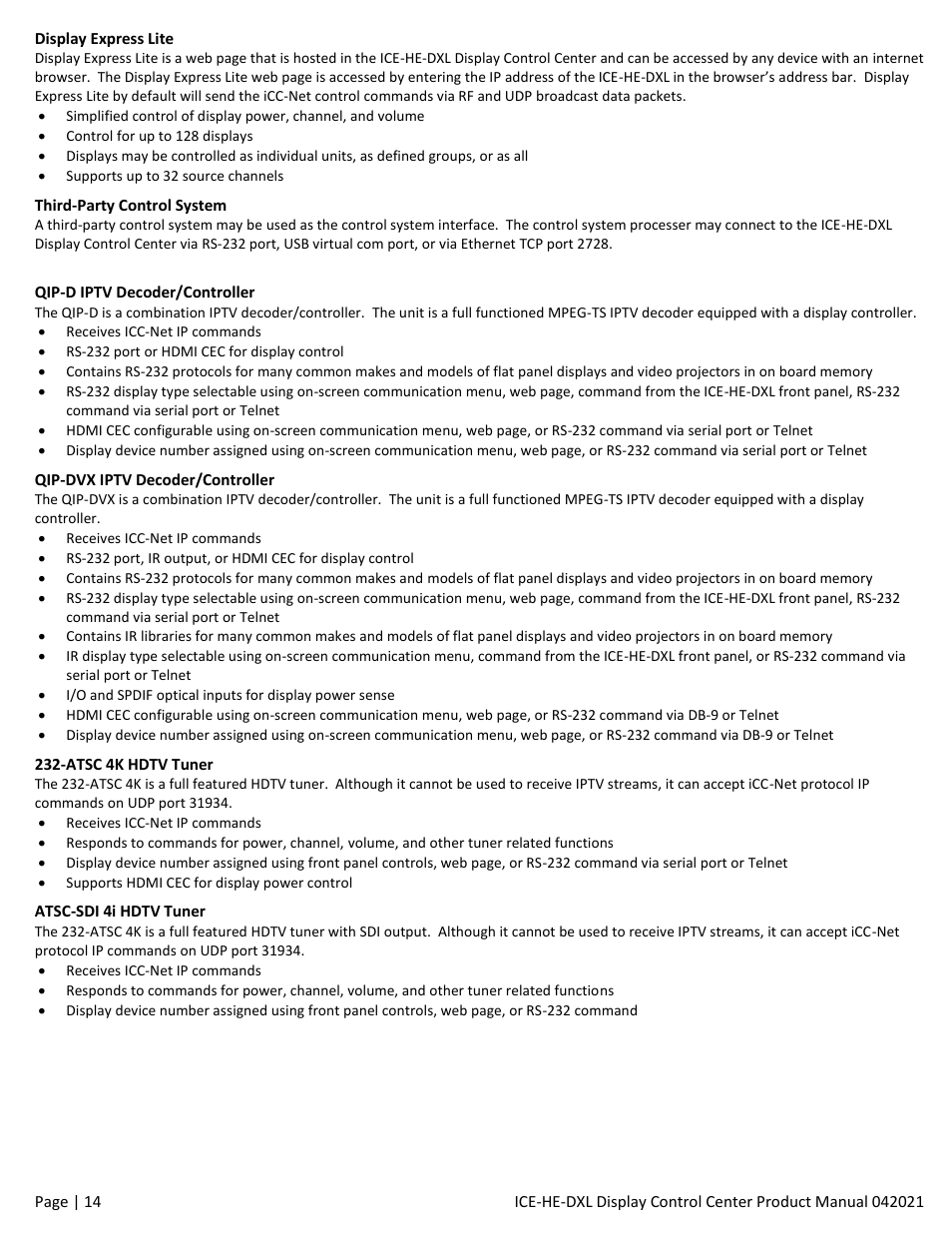 Contemporary Research ICE-HE-DXL Display Control Center with Universal Rackmount User Manual | Page 14 / 26