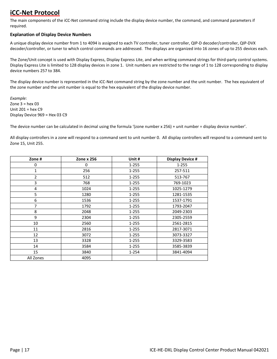 Icc-net protocol | Contemporary Research ICE-HE-DXL Display Control Center with Universal Rackmount User Manual | Page 17 / 26