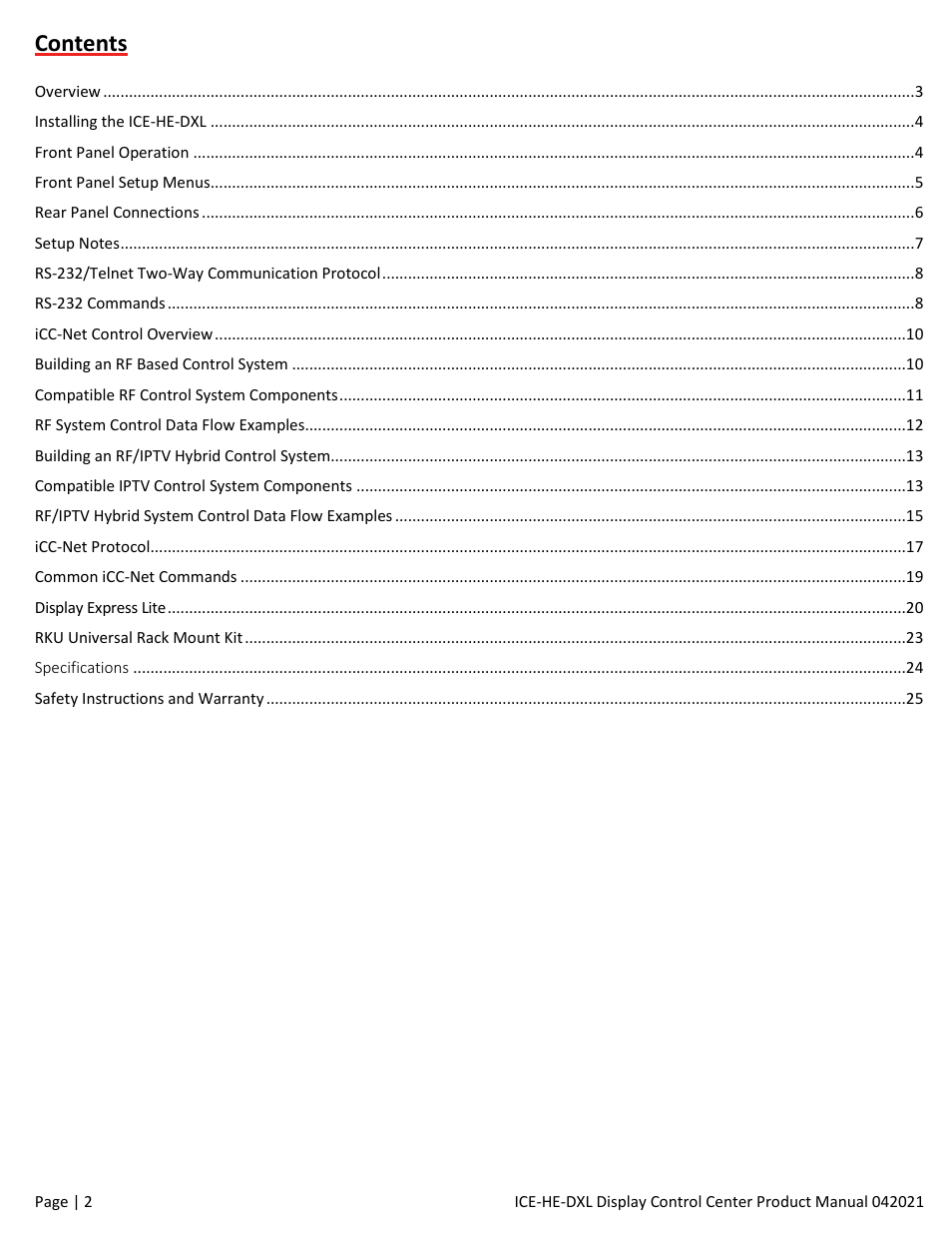 Contemporary Research ICE-HE-DXL Display Control Center with Universal Rackmount User Manual | Page 2 / 26