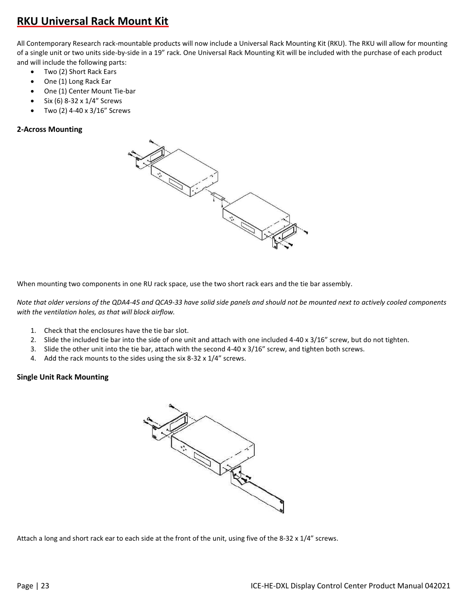 Rku universal rack mount kit | Contemporary Research ICE-HE-DXL Display Control Center with Universal Rackmount User Manual | Page 23 / 26