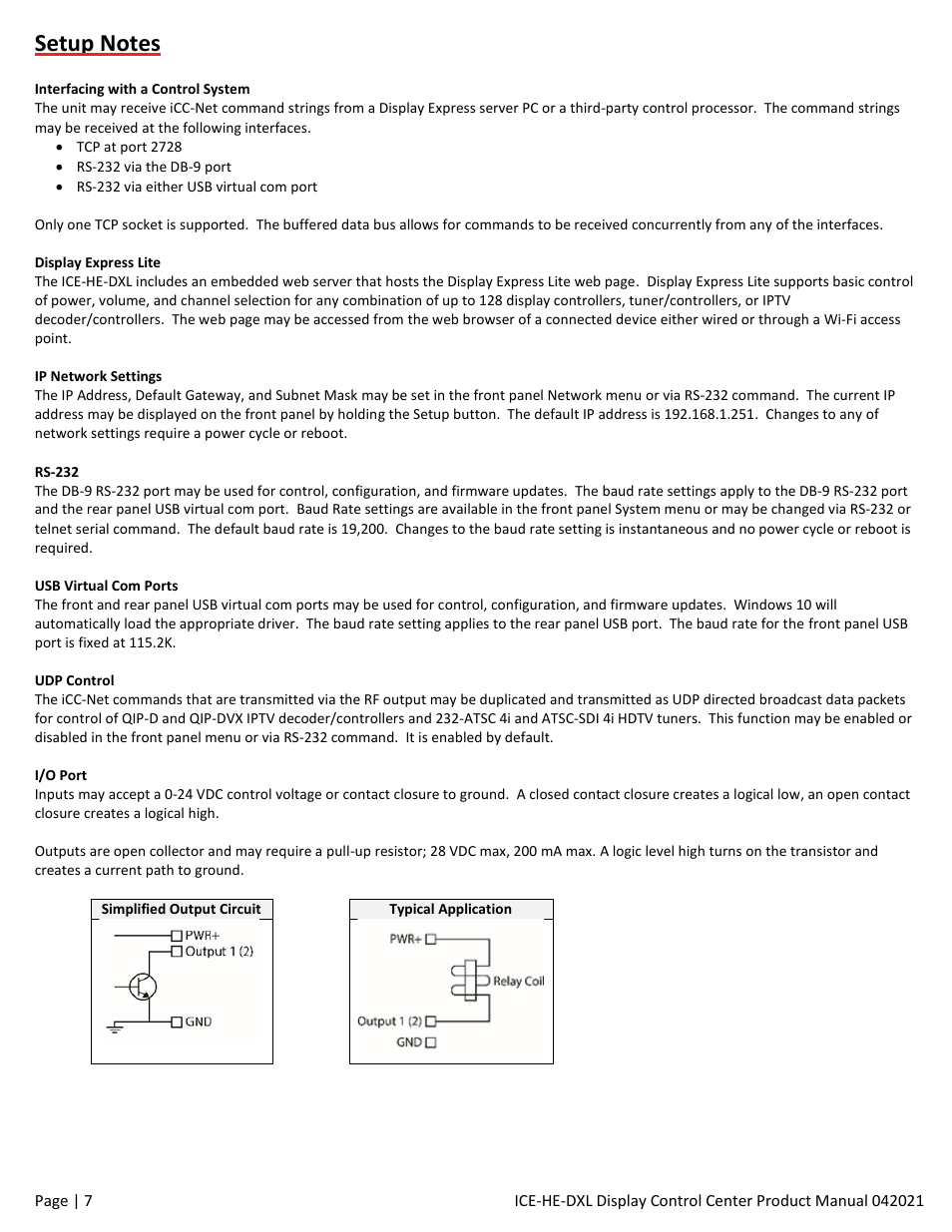 Setup notes | Contemporary Research ICE-HE-DXL Display Control Center with Universal Rackmount User Manual | Page 7 / 26
