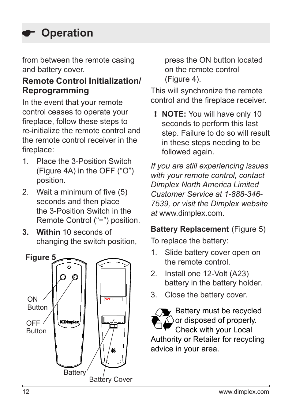 Operation | Dimplex DF2426SS User Manual | Page 12 / 18