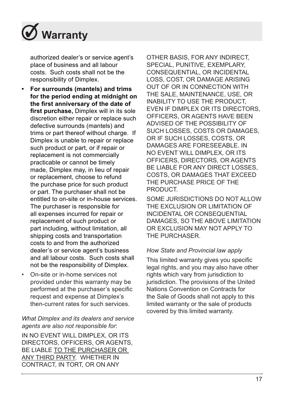 Warranty | Dimplex DF2426SS User Manual | Page 17 / 18