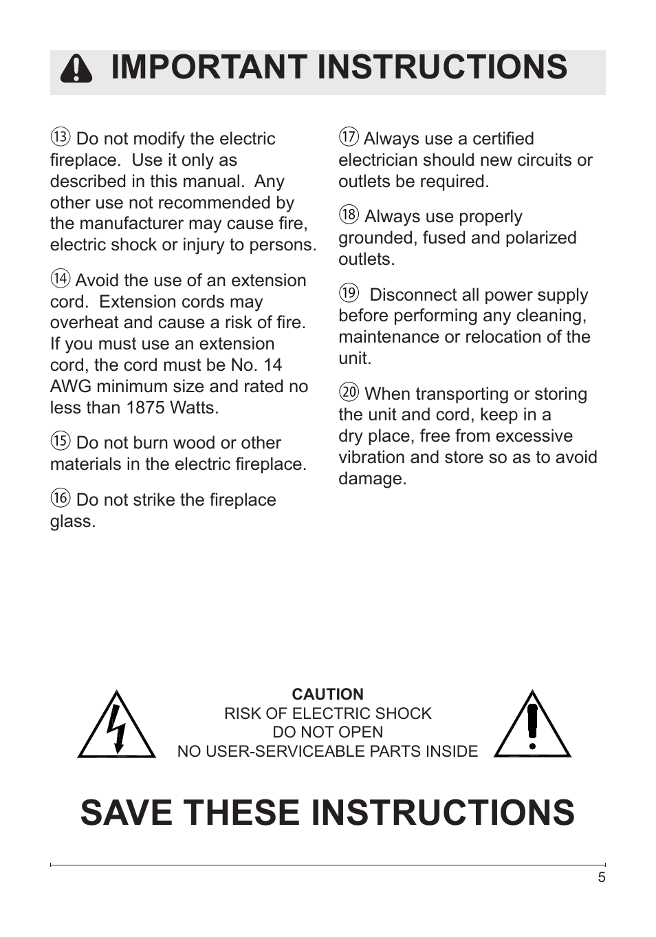 Save these instructions, Important instructions | Dimplex DF2426SS User Manual | Page 5 / 18