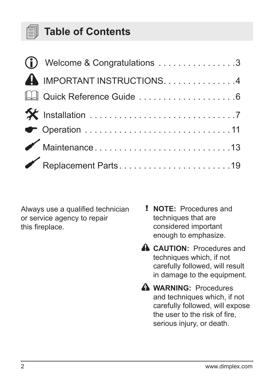 Dimplex DFG2562SS User Manual | Page 2 / 19