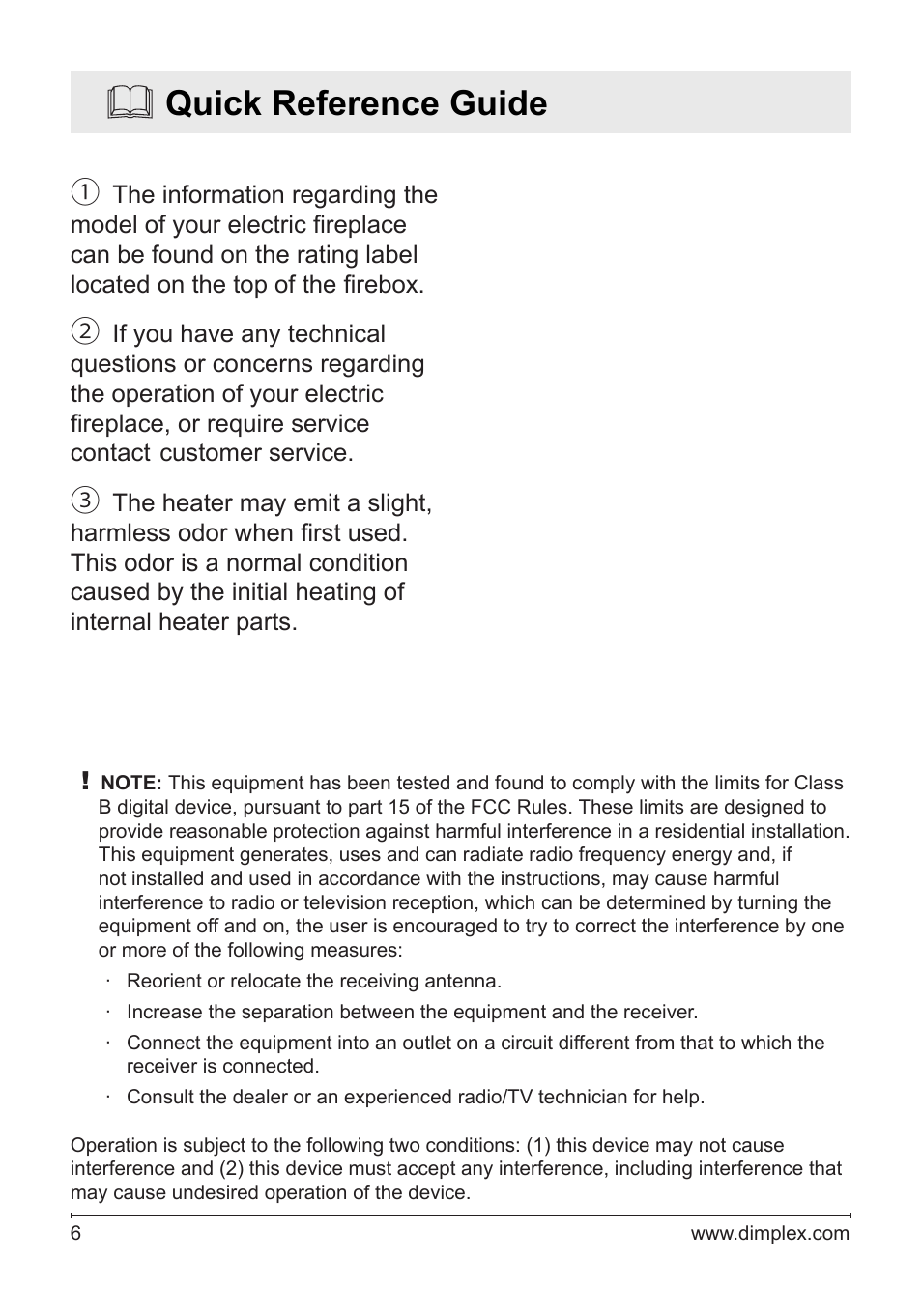 Quick reference guide | Dimplex DFG2562SS User Manual | Page 6 / 19