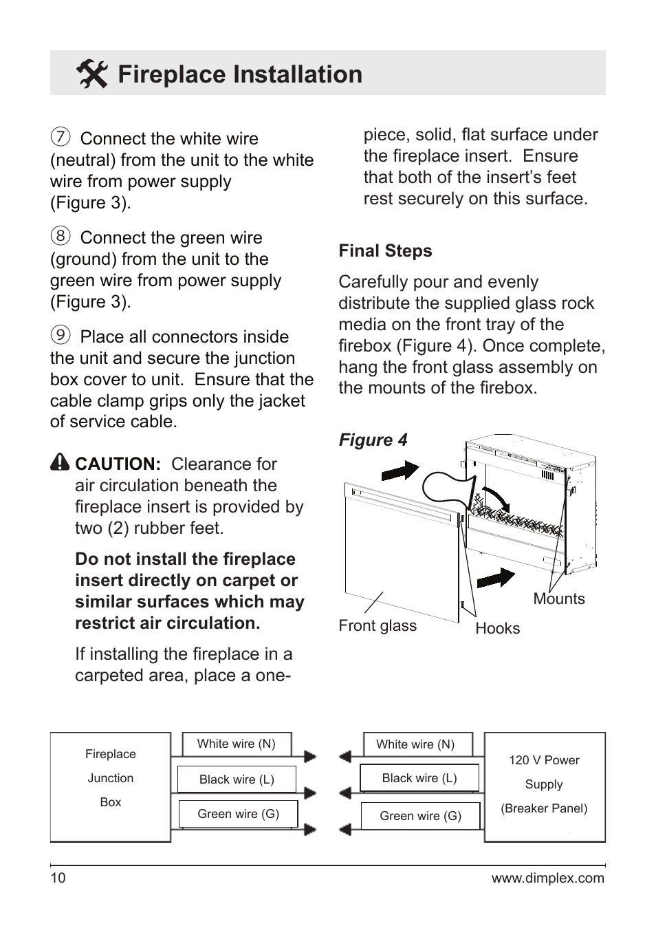 Fireplace installation | Dimplex Electric Fireplace DFG3033 User Manual | Page 10 / 24