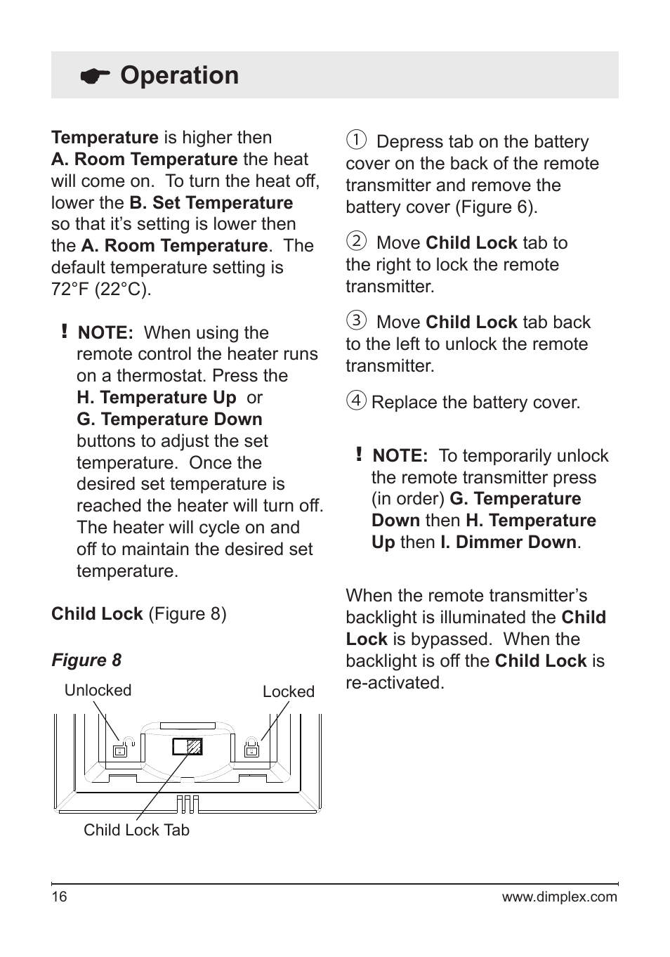 Operation | Dimplex Electric Fireplace DFG3033 User Manual | Page 16 / 24